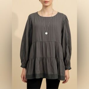 Lucky Brand Women’s Quarter Lace Babydoll Blouse - Gray